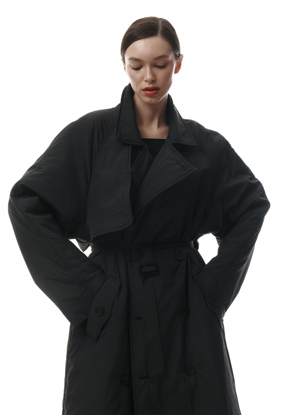Insulated coat made of raincoat fabric